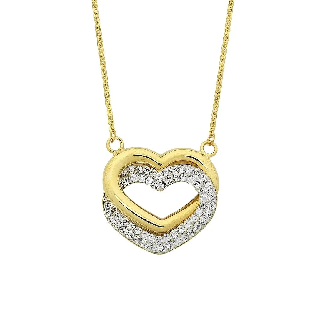 9ct Yellow Gold Silver Infused Interlocked Hearts Necklace