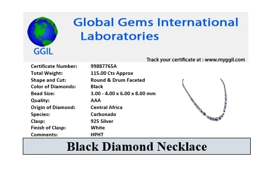 AAA Certified 3mm-4mm Black Diamond Beaded Necklace, Great Shine & Beautiful Look