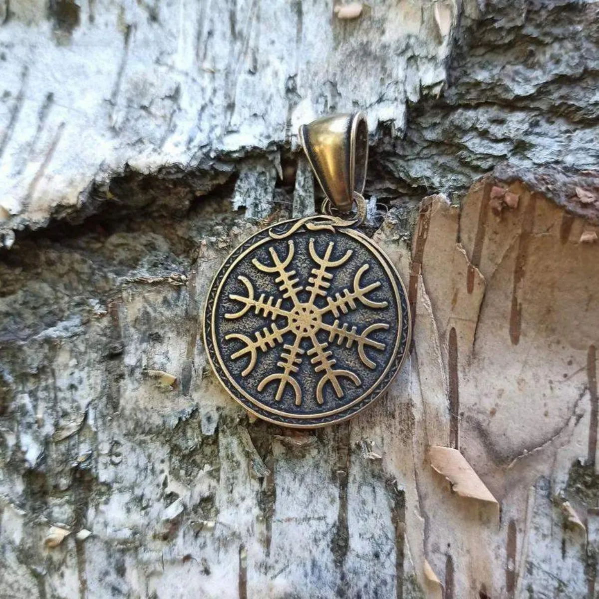 Aegishjalmur bronze pendant with serpent