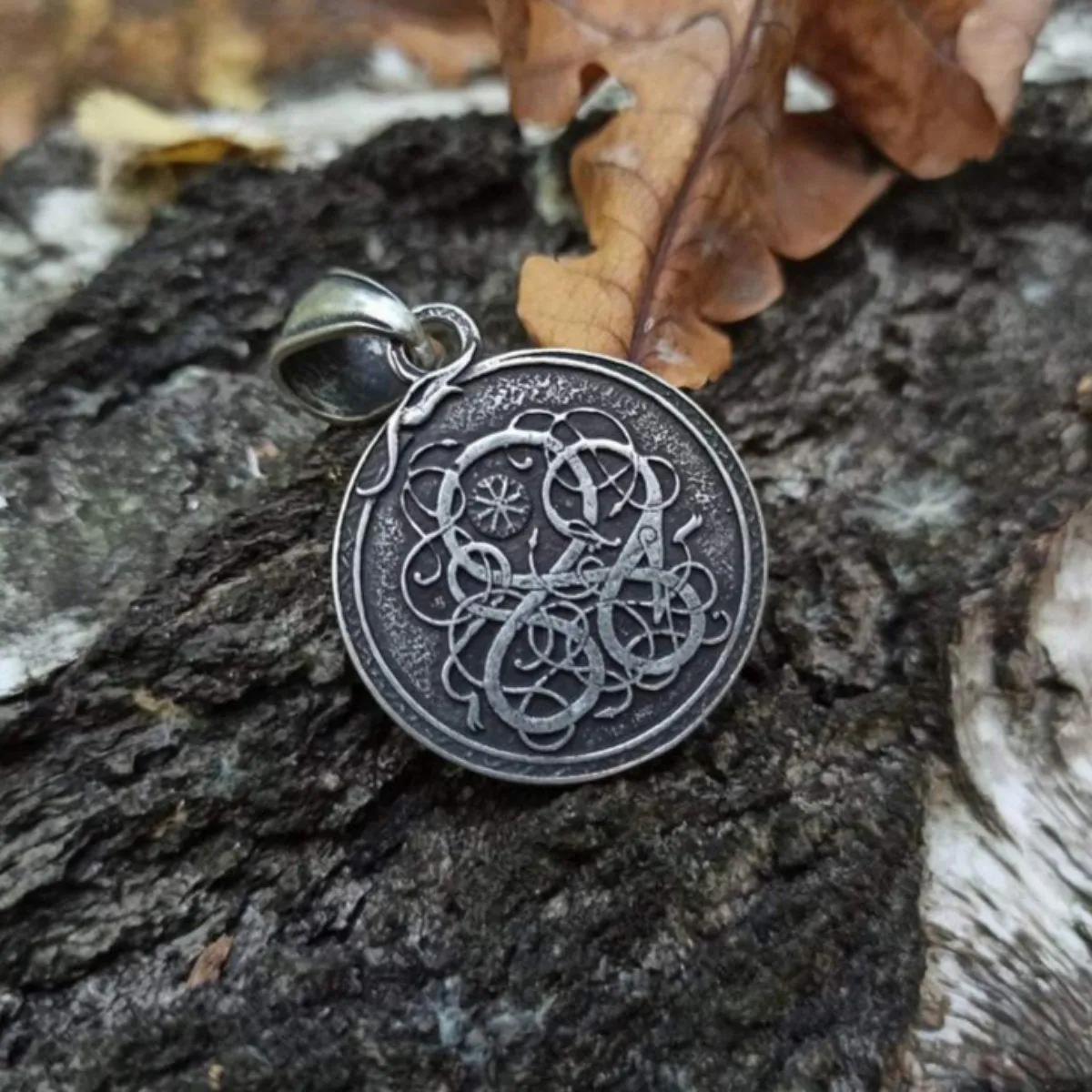 Aegishjalmur silver plated pendant with serpent