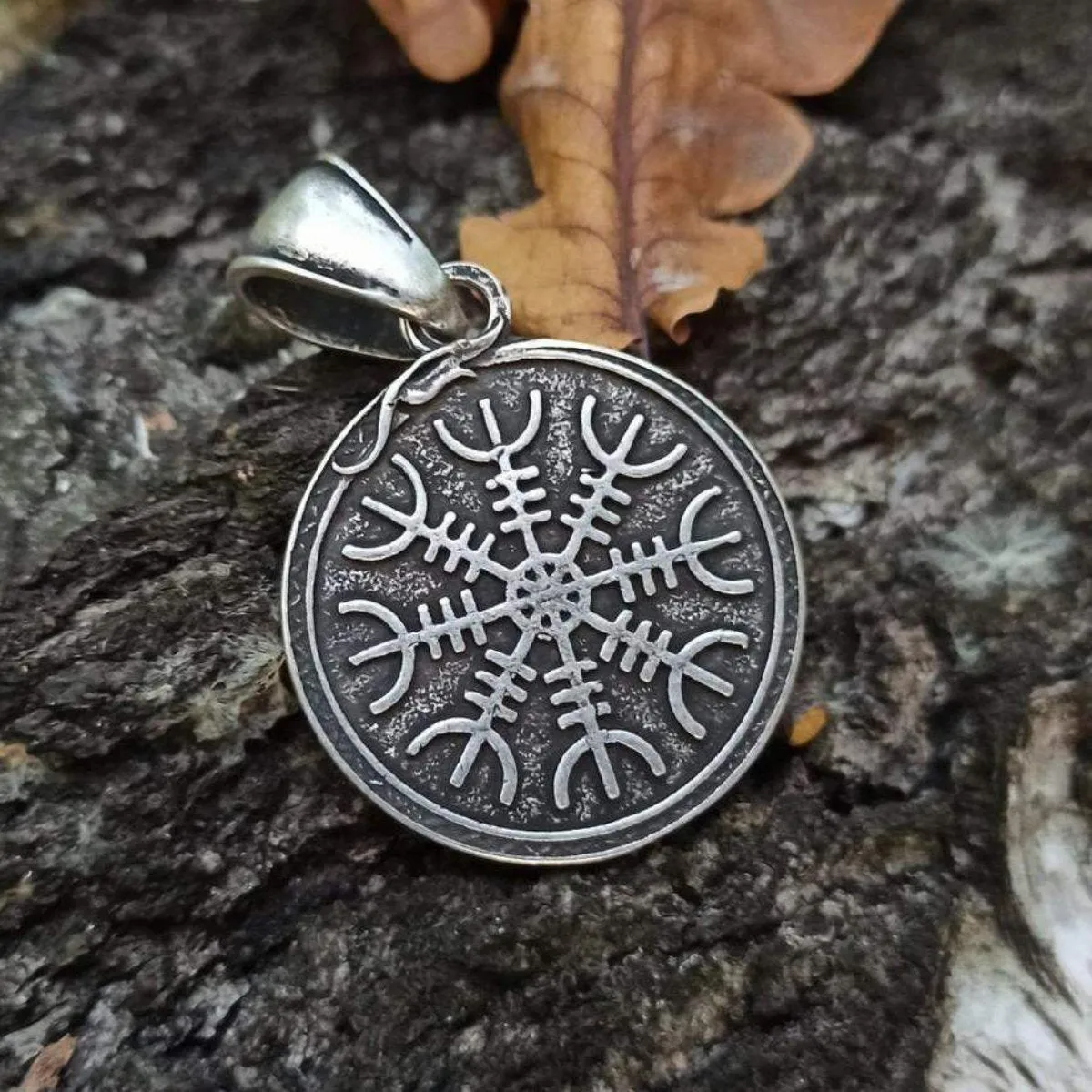 Aegishjalmur silver plated pendant with serpent