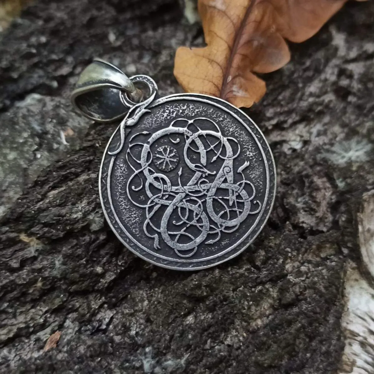 Aegishjalmur silver plated pendant with serpent