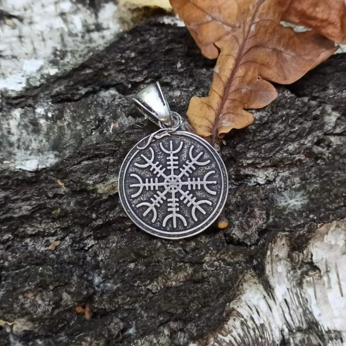 Aegishjalmur silver plated pendant with serpent
