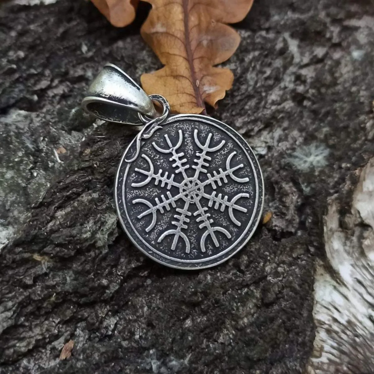 Aegishjalmur silver plated pendant with serpent