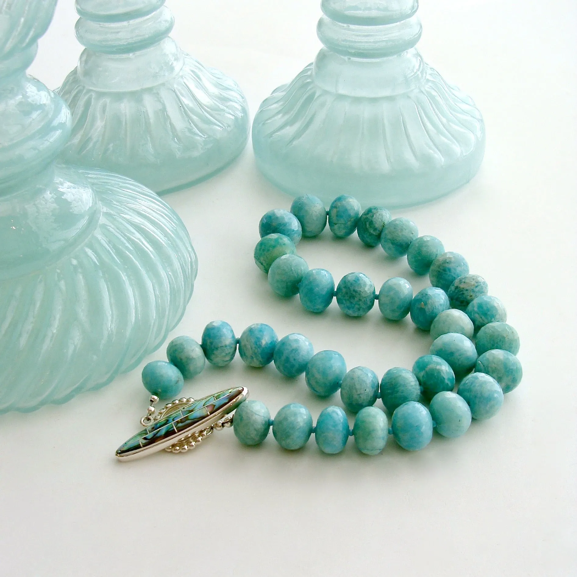 Amazonite Choker Necklace With Abalone Inlay Toggle - Amanda Necklace
