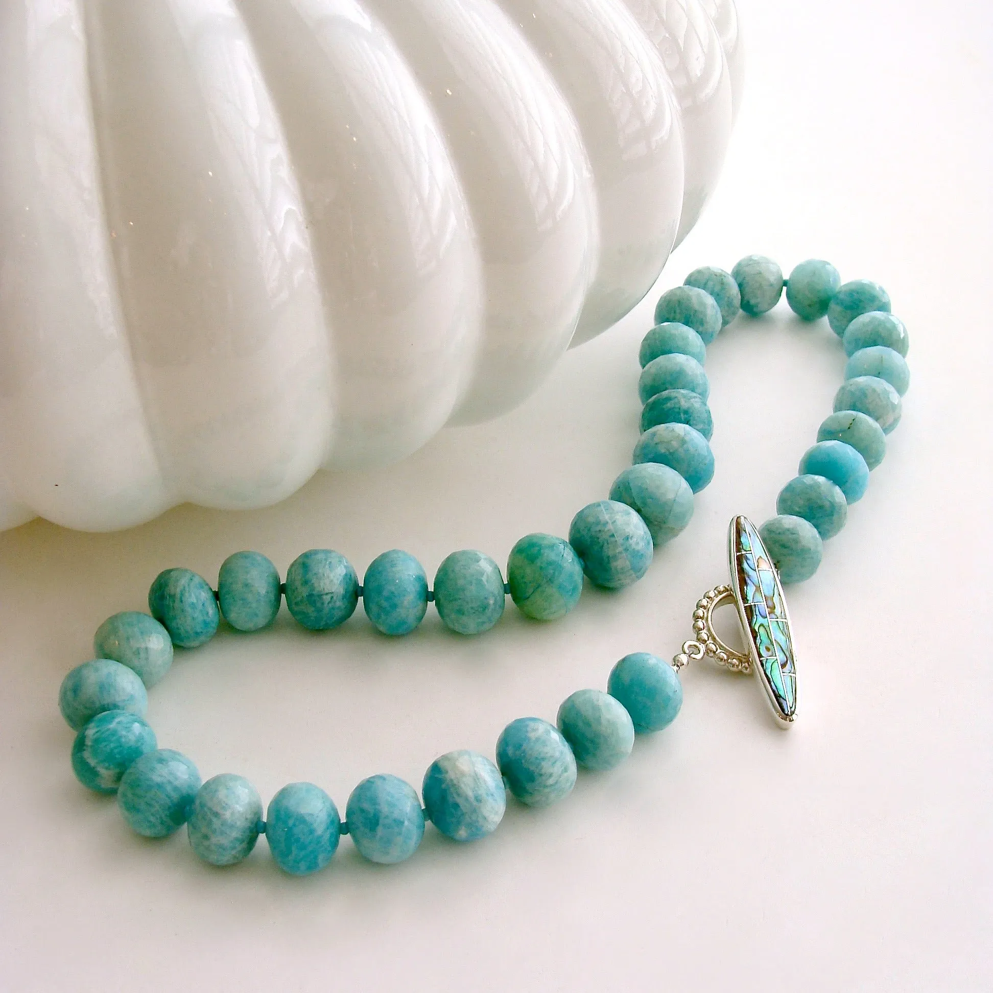 Amazonite Choker Necklace With Abalone Inlay Toggle - Amanda Necklace