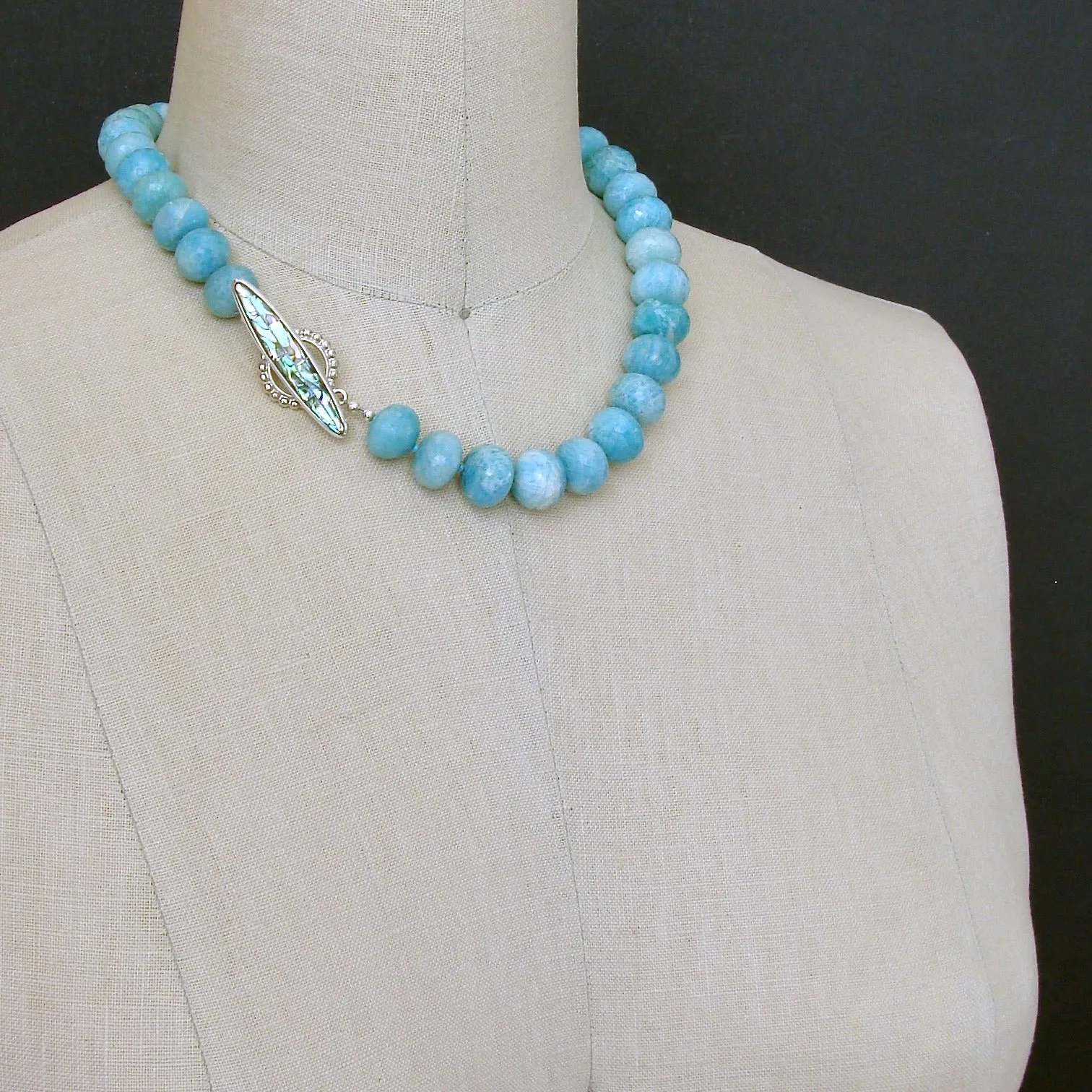 Amazonite Choker Necklace With Abalone Inlay Toggle - Amanda Necklace