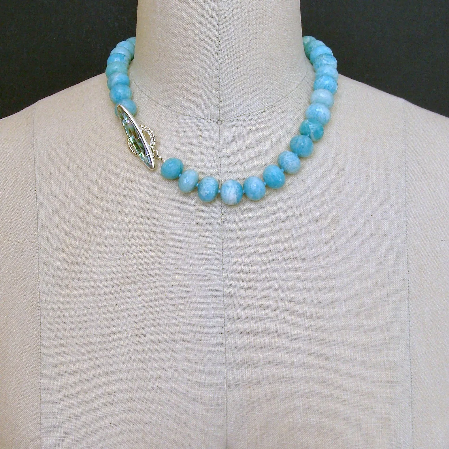 Amazonite Choker Necklace With Abalone Inlay Toggle - Amanda Necklace