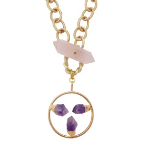 Amethyst triple point toggle necklace
