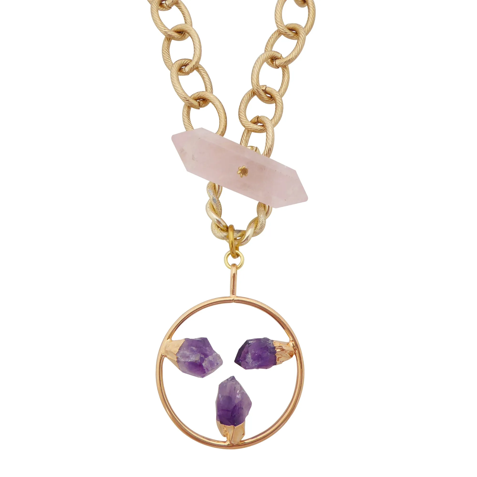 Amethyst triple point toggle necklace