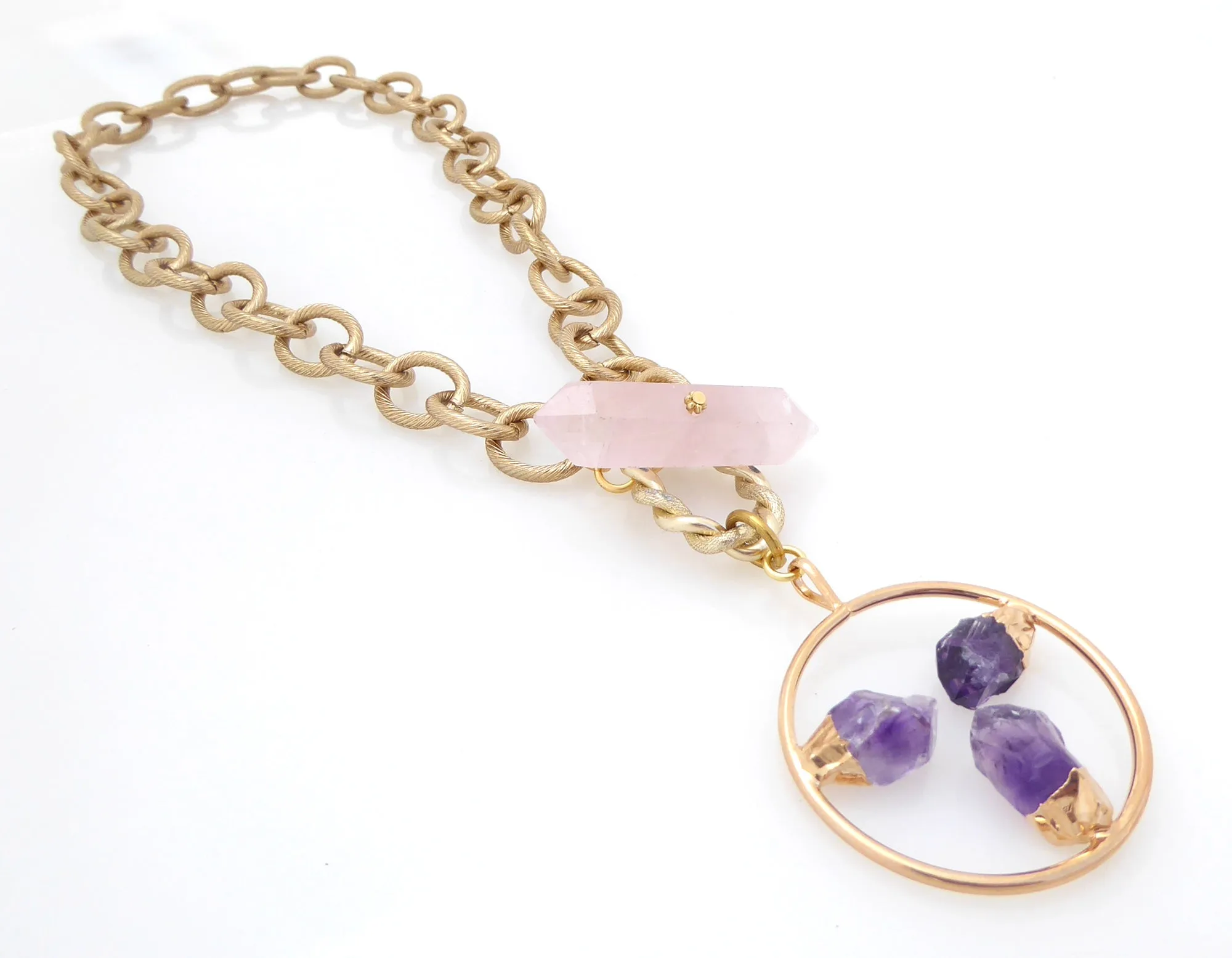 Amethyst triple point toggle necklace