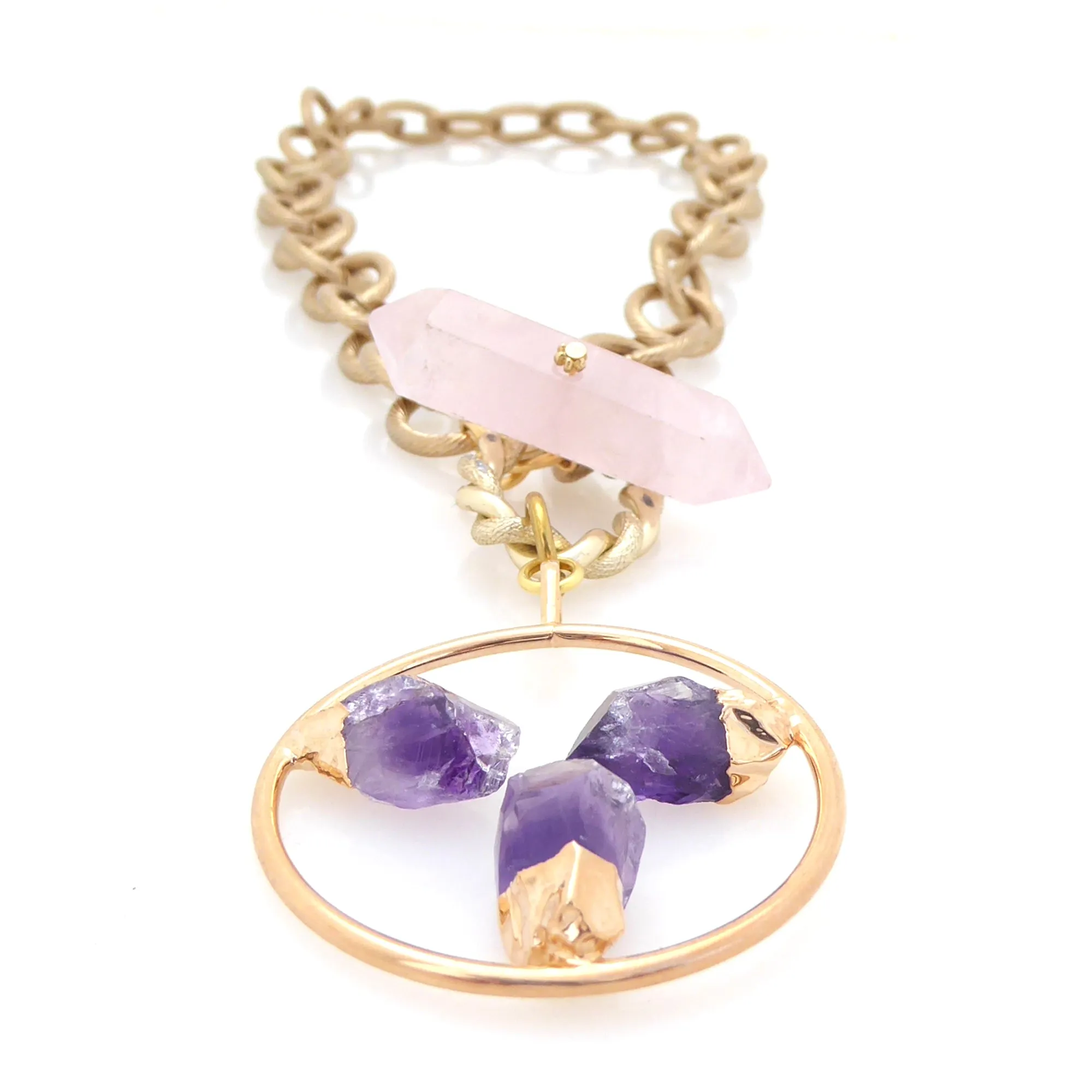 Amethyst triple point toggle necklace