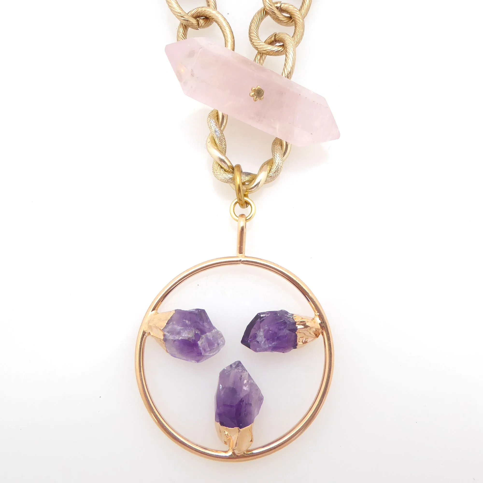 Amethyst triple point toggle necklace