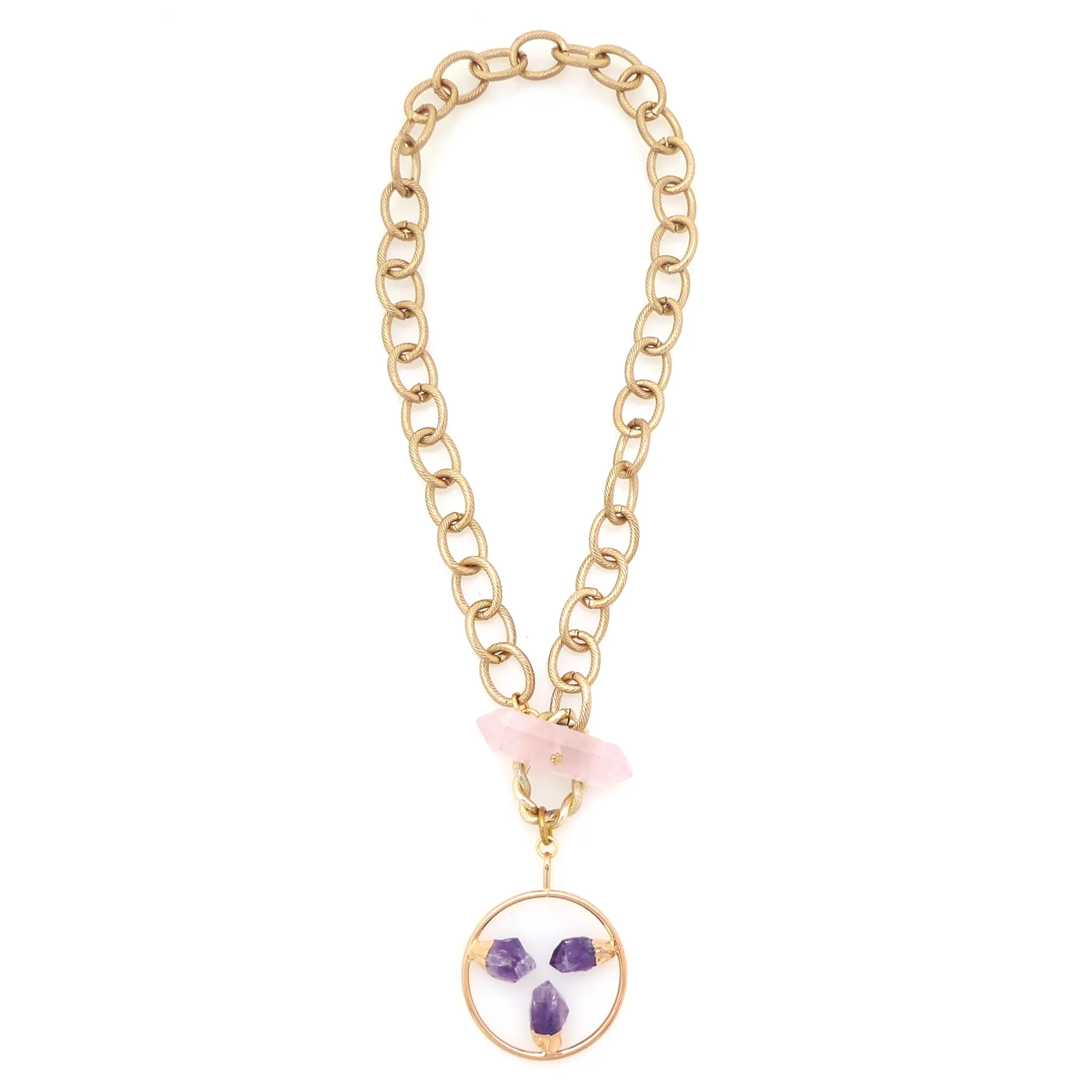 Amethyst triple point toggle necklace