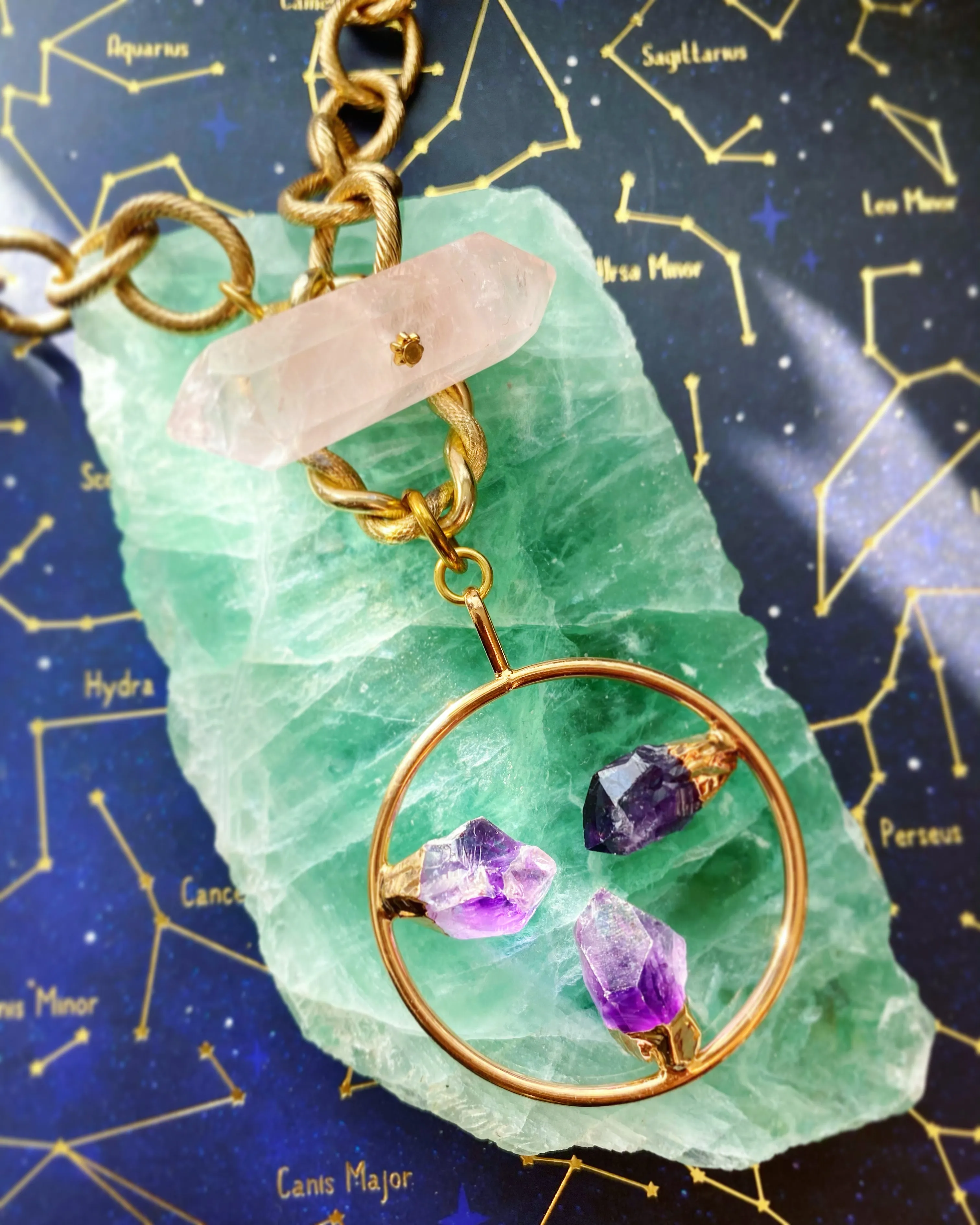 Amethyst triple point toggle necklace