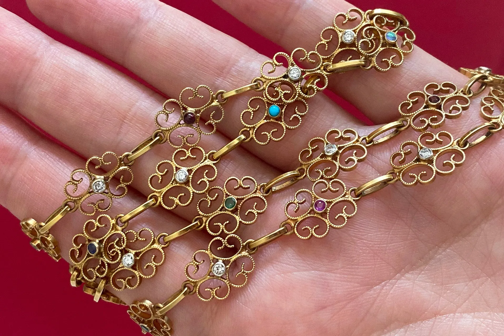 Antique French Gem-Set Chain Necklace