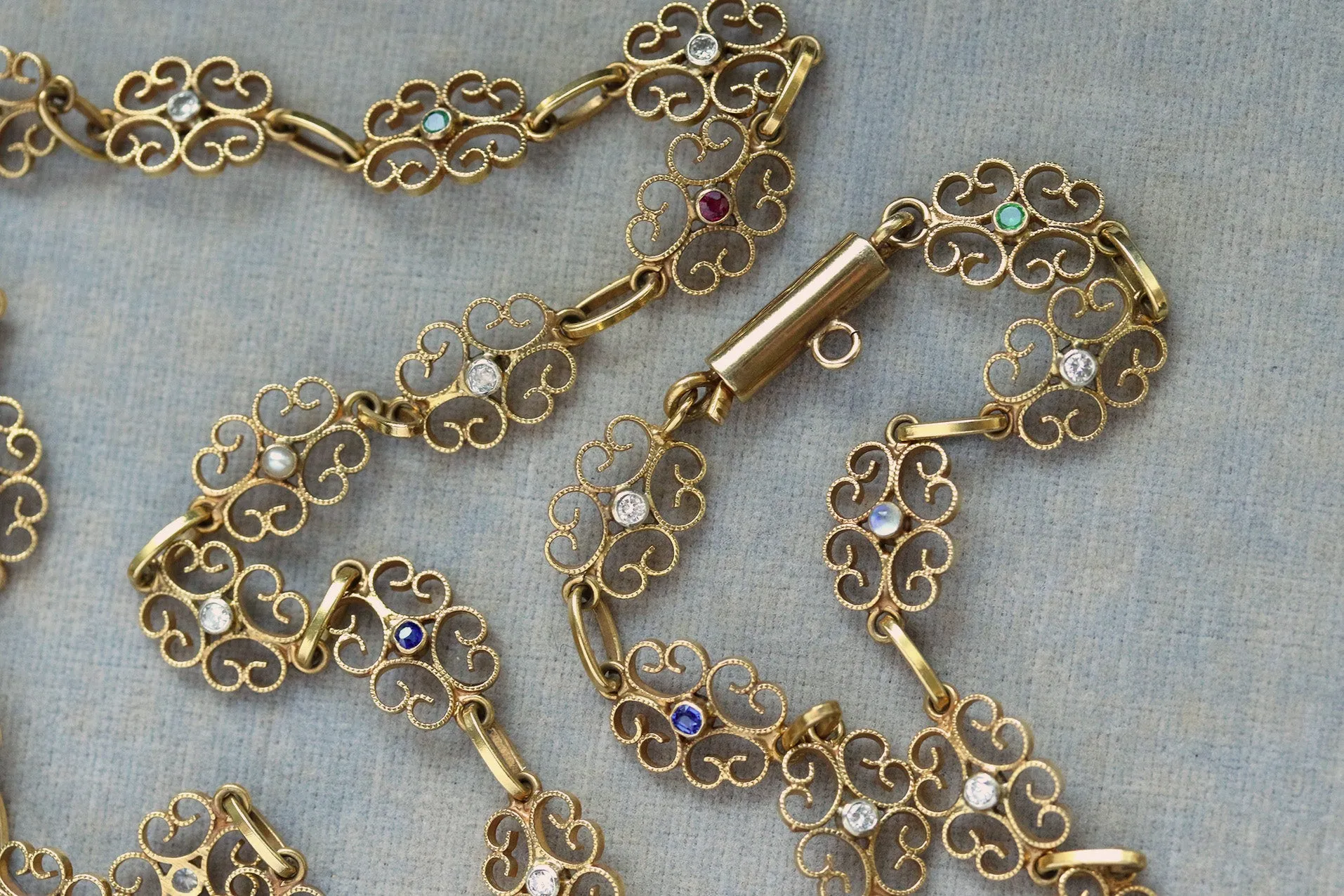 Antique French Gem-Set Chain Necklace