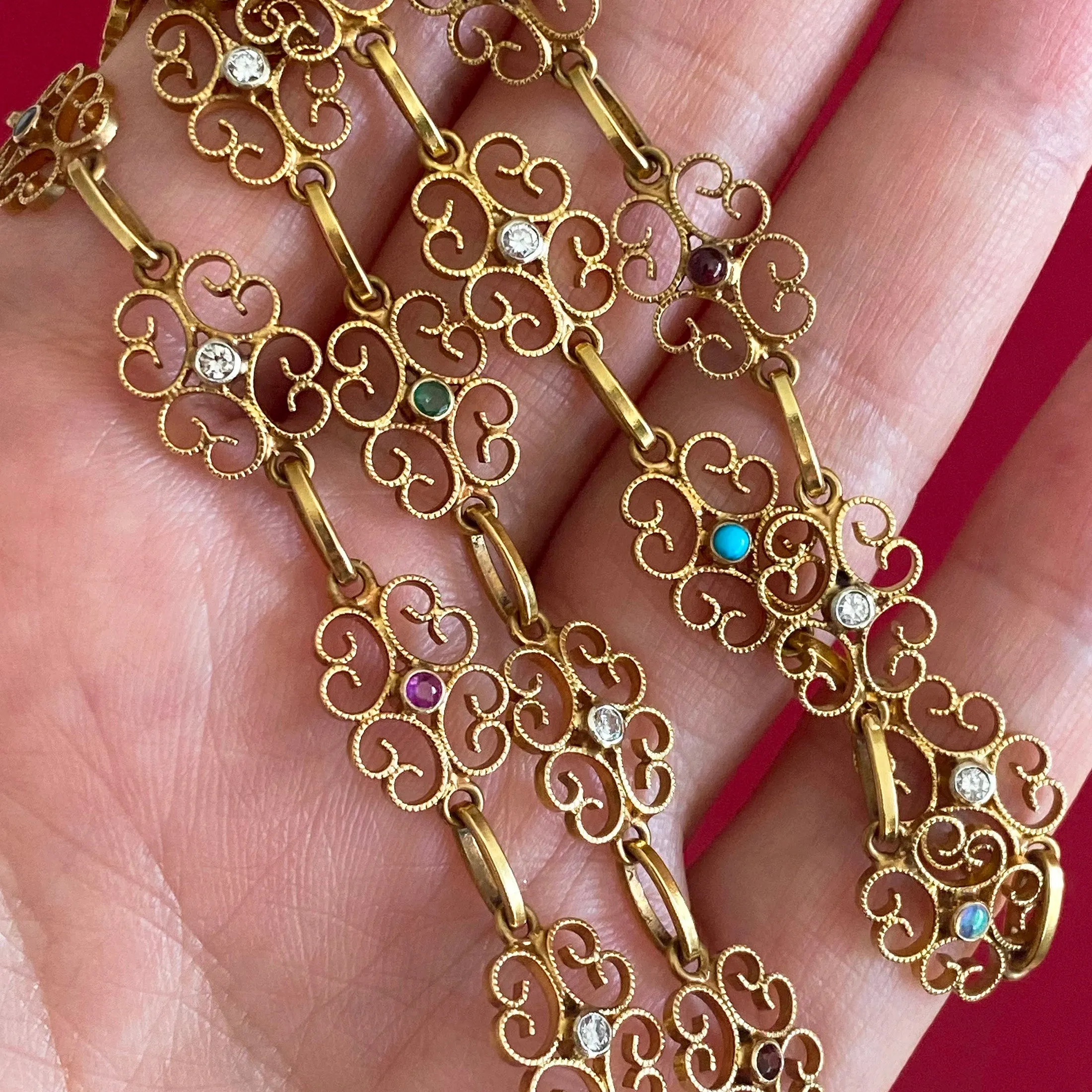 Antique French Gem-Set Chain Necklace