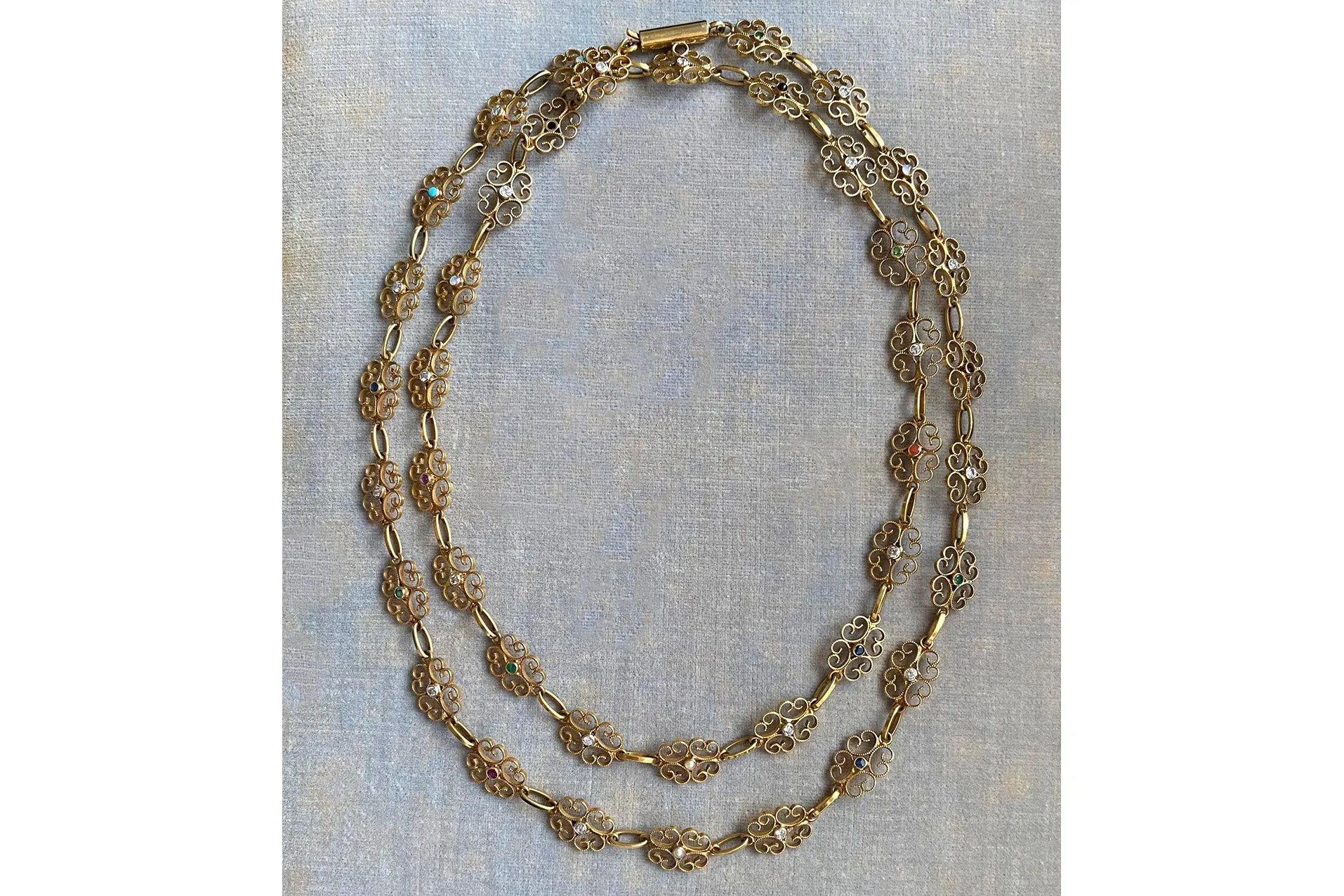 Antique French Gem-Set Chain Necklace