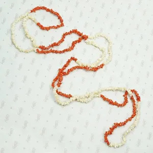 Antique Red & White Natural Coral Bead Necklace