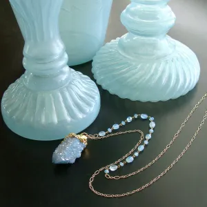 Aqua Chalcedony Spirit Quartz Pendant Layering Necklace - Pixie Necklace
