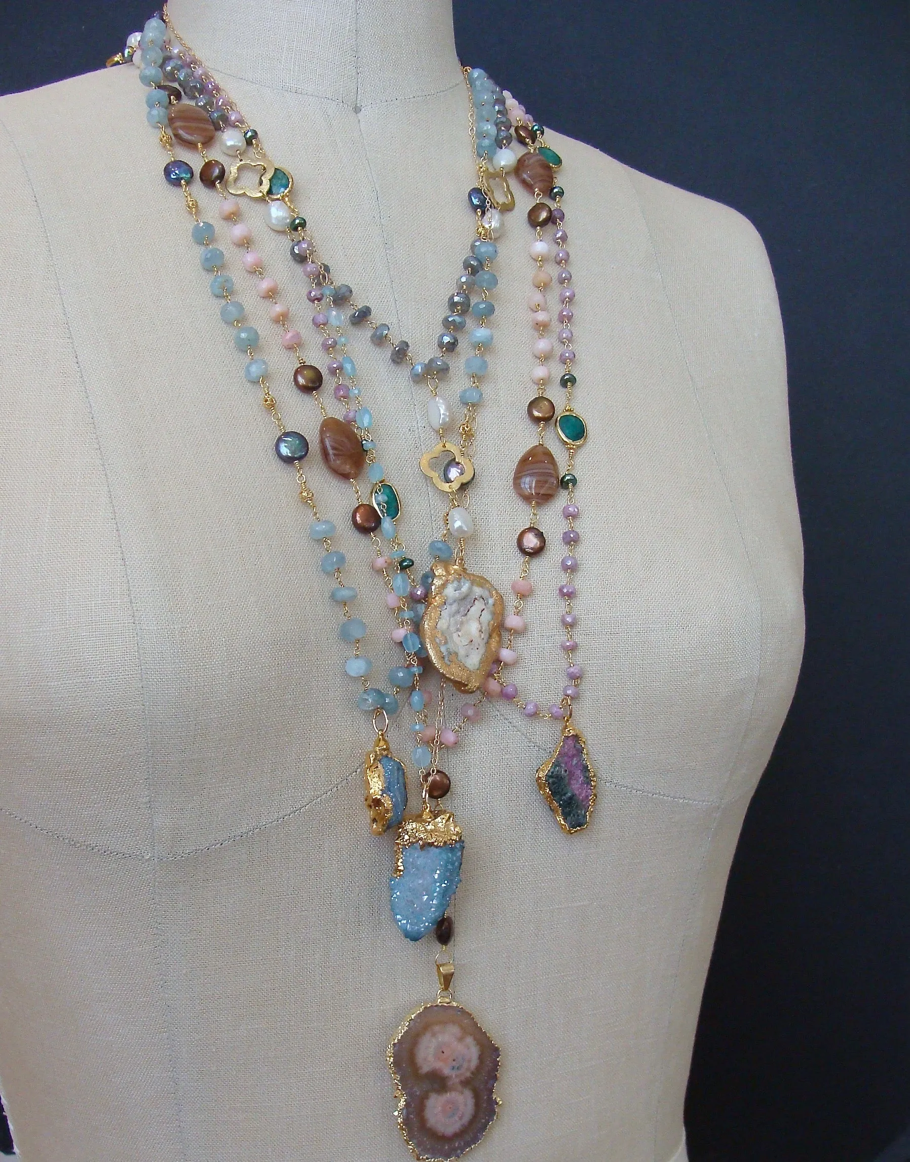 Aqua Chalcedony Spirit Quartz Pendant Layering Necklace - Pixie Necklace