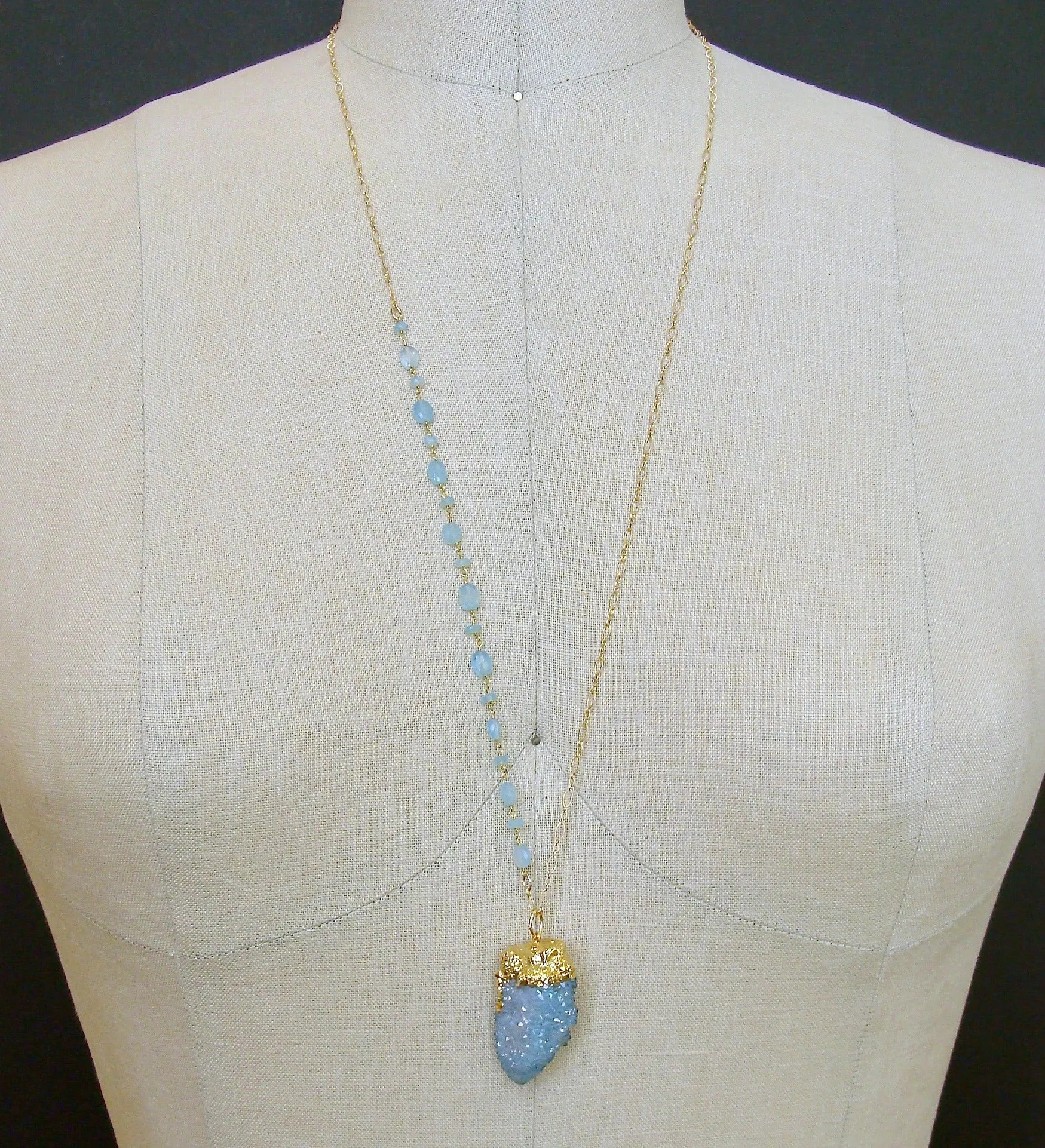 Aqua Chalcedony Spirit Quartz Pendant Layering Necklace - Pixie Necklace