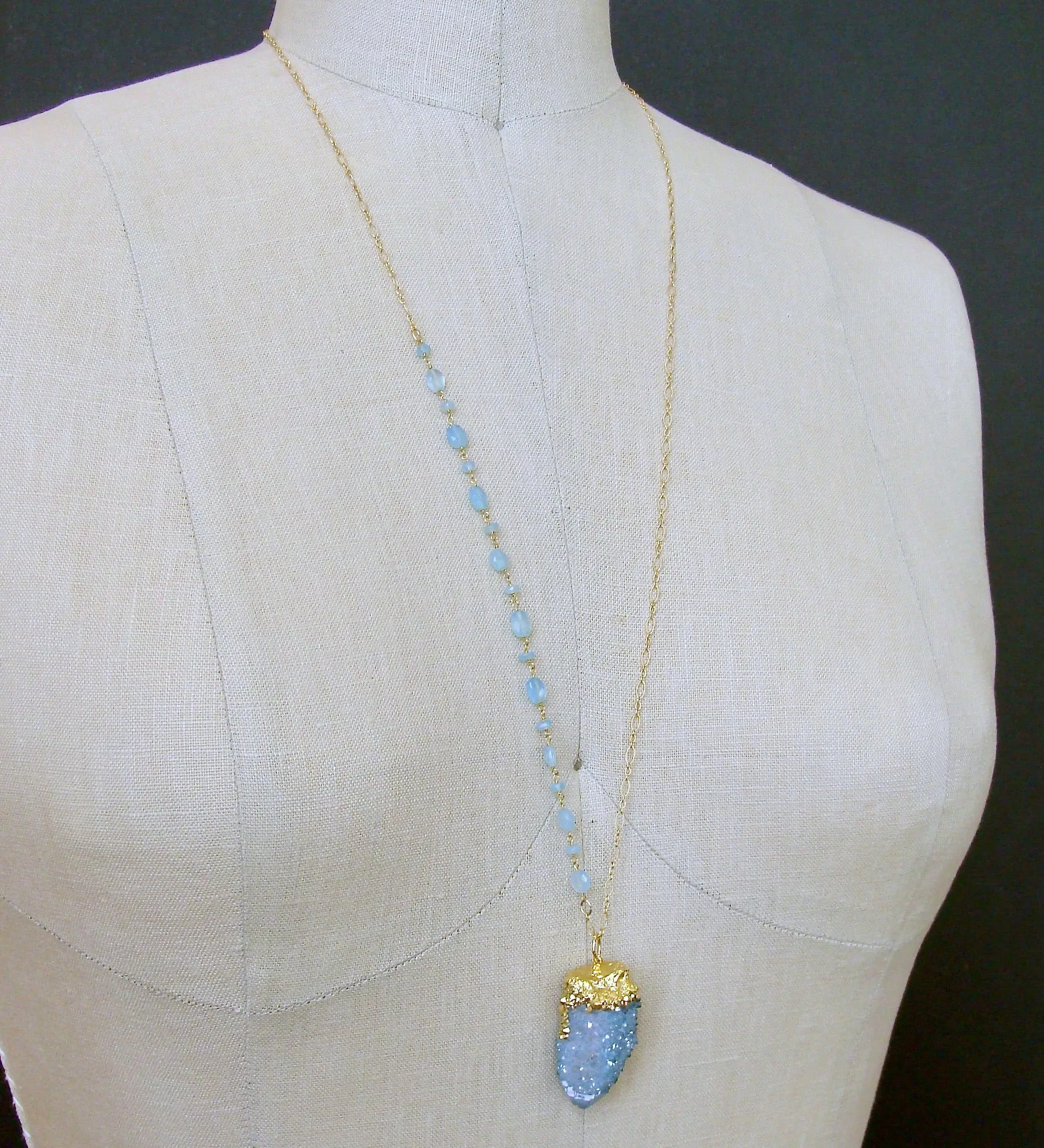 Aqua Chalcedony Spirit Quartz Pendant Layering Necklace - Pixie Necklace