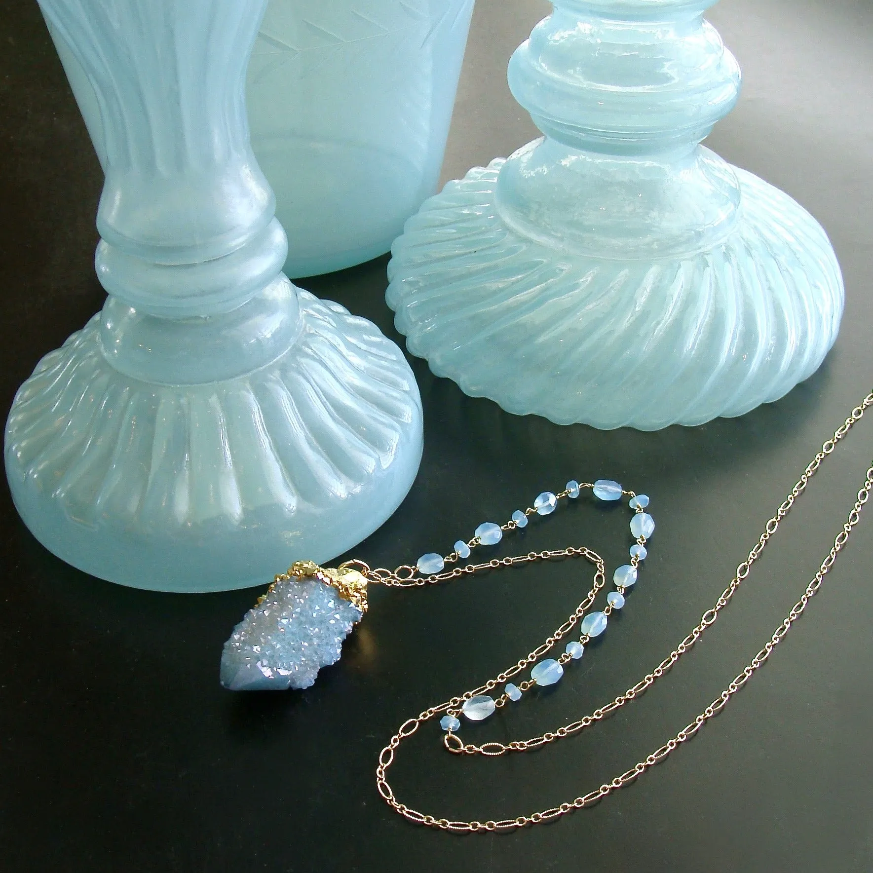 Aqua Chalcedony Spirit Quartz Pendant Layering Necklace - Pixie Necklace