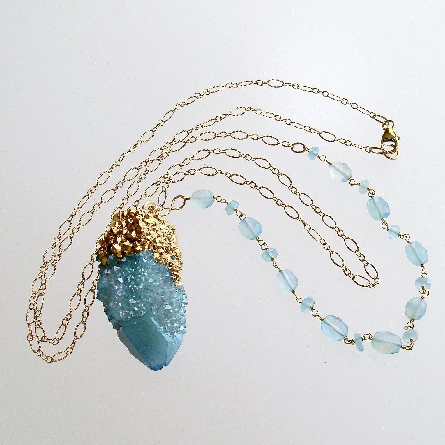 Aqua Chalcedony Spirit Quartz Pendant Layering Necklace - Pixie Necklace