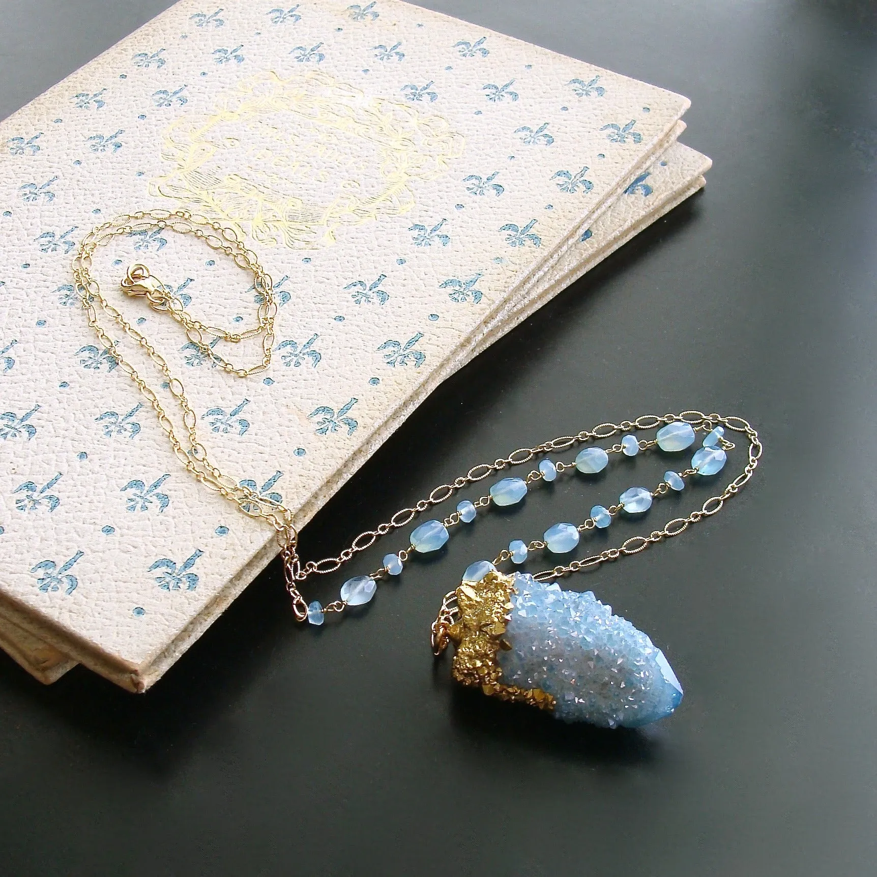 Aqua Chalcedony Spirit Quartz Pendant Layering Necklace - Pixie Necklace