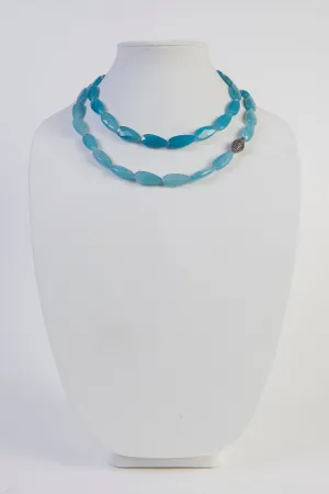 Aqua quartz and pave diamond long necklace