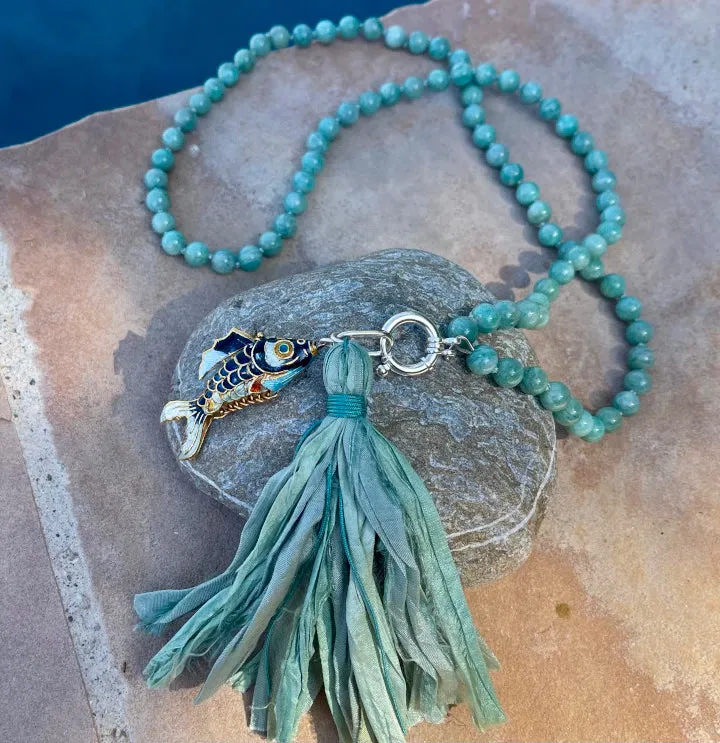 Articulated Fish Amazonite Gemstone Necklace