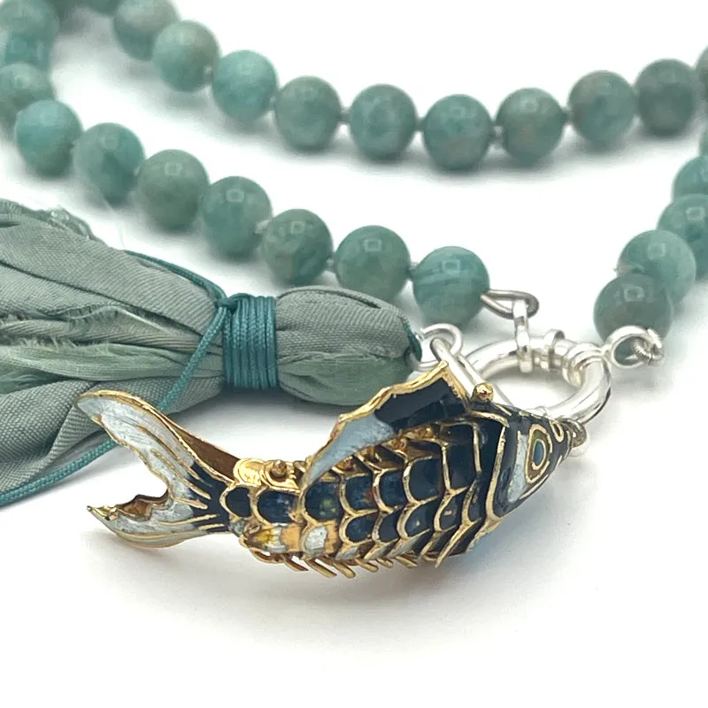 Articulated Fish Amazonite Gemstone Necklace