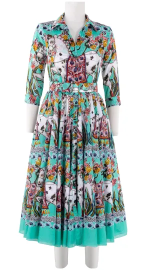 Aster Dress Shirt Collar 3/4 Sleeve Midi Length Cotton Musola (Spotted Pony)