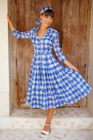 Audrey Dress #4 Shirt Collar 3/4 Sleeve Midi Length Cotton Musola (Ratan Houndstooth)