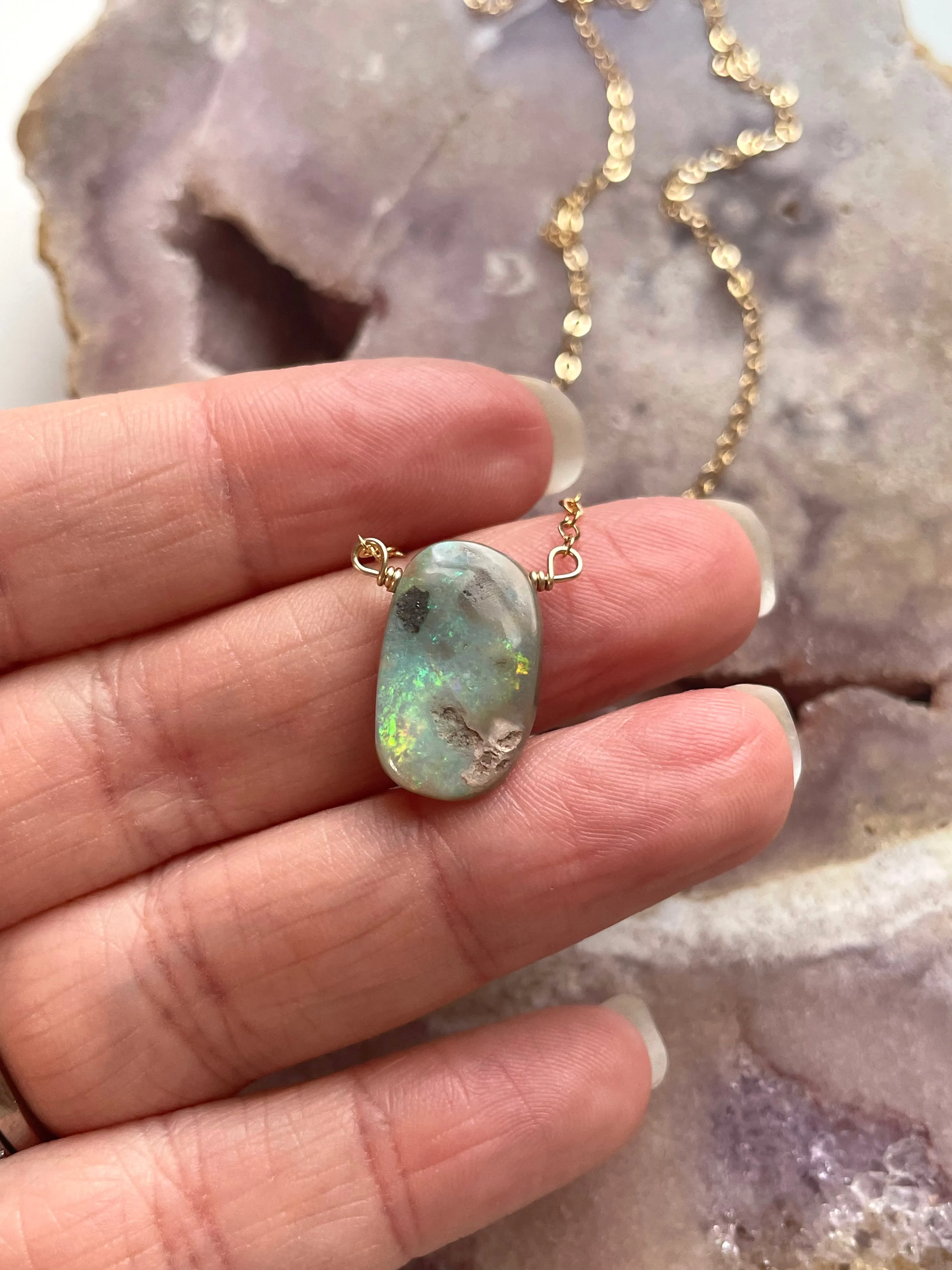 Australian Opal Pendant Necklace 14kt Gold Filled