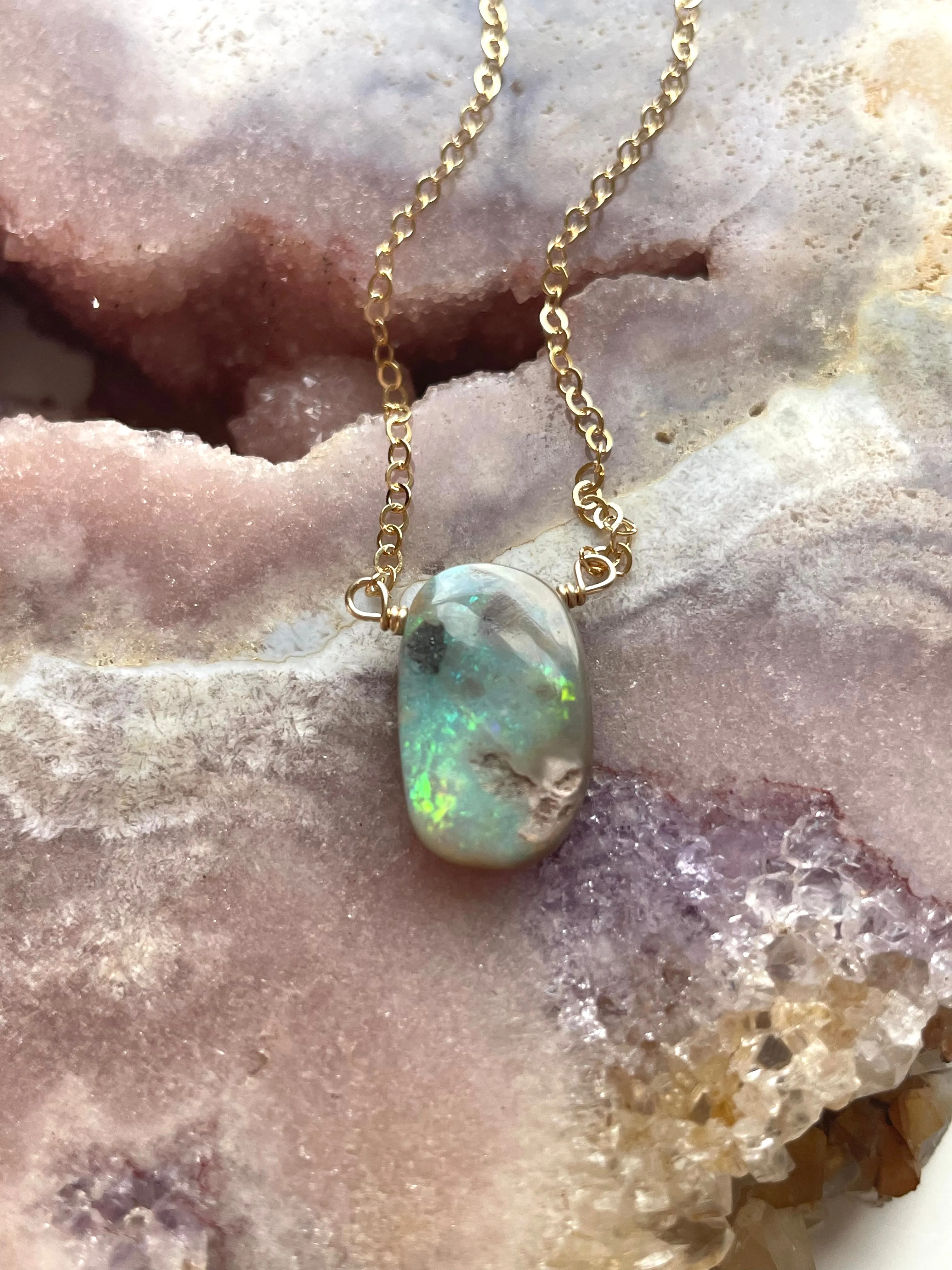 Australian Opal Pendant Necklace 14kt Gold Filled
