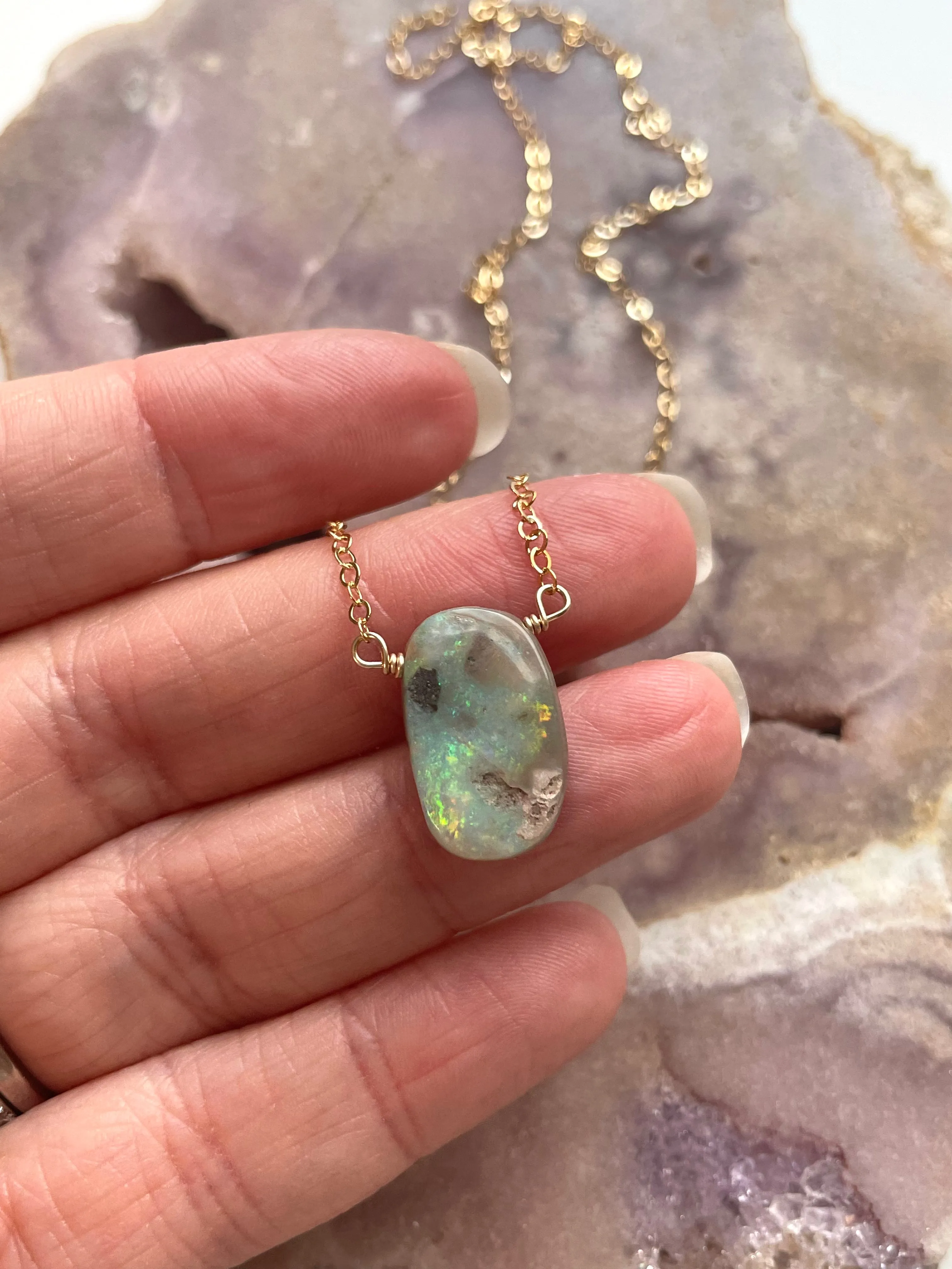 Australian Opal Pendant Necklace 14kt Gold Filled