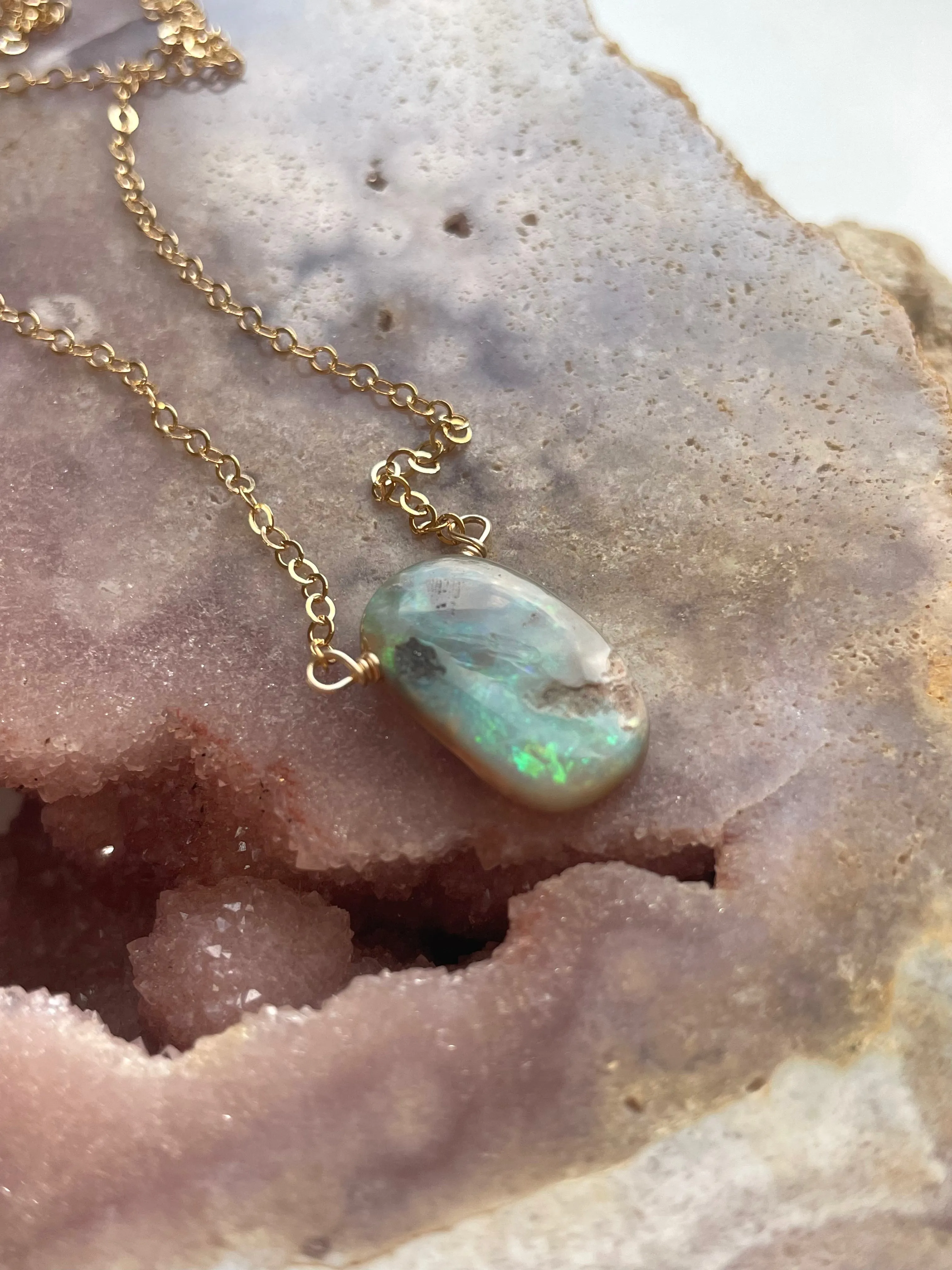 Australian Opal Pendant Necklace 14kt Gold Filled