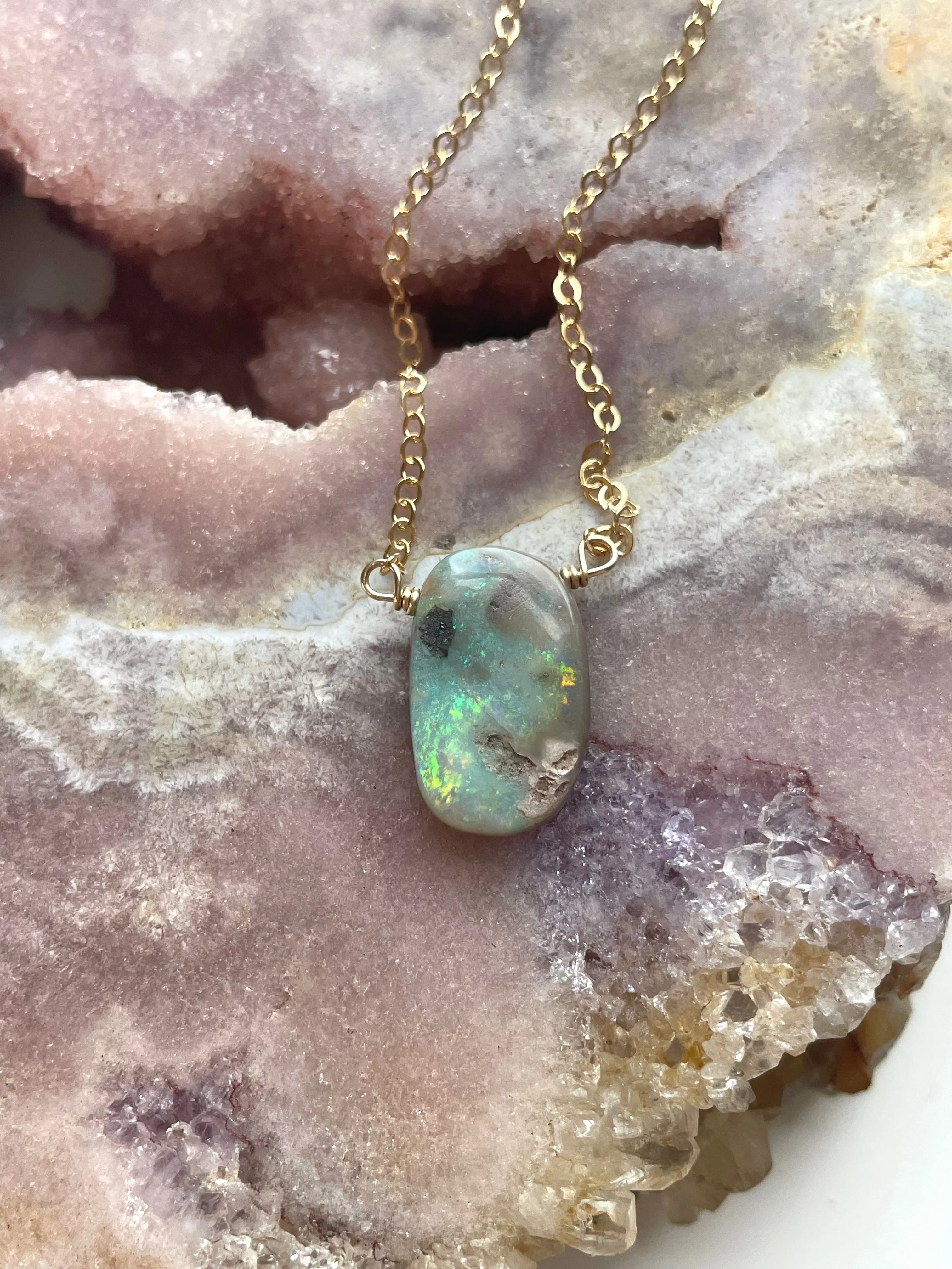 Australian Opal Pendant Necklace 14kt Gold Filled