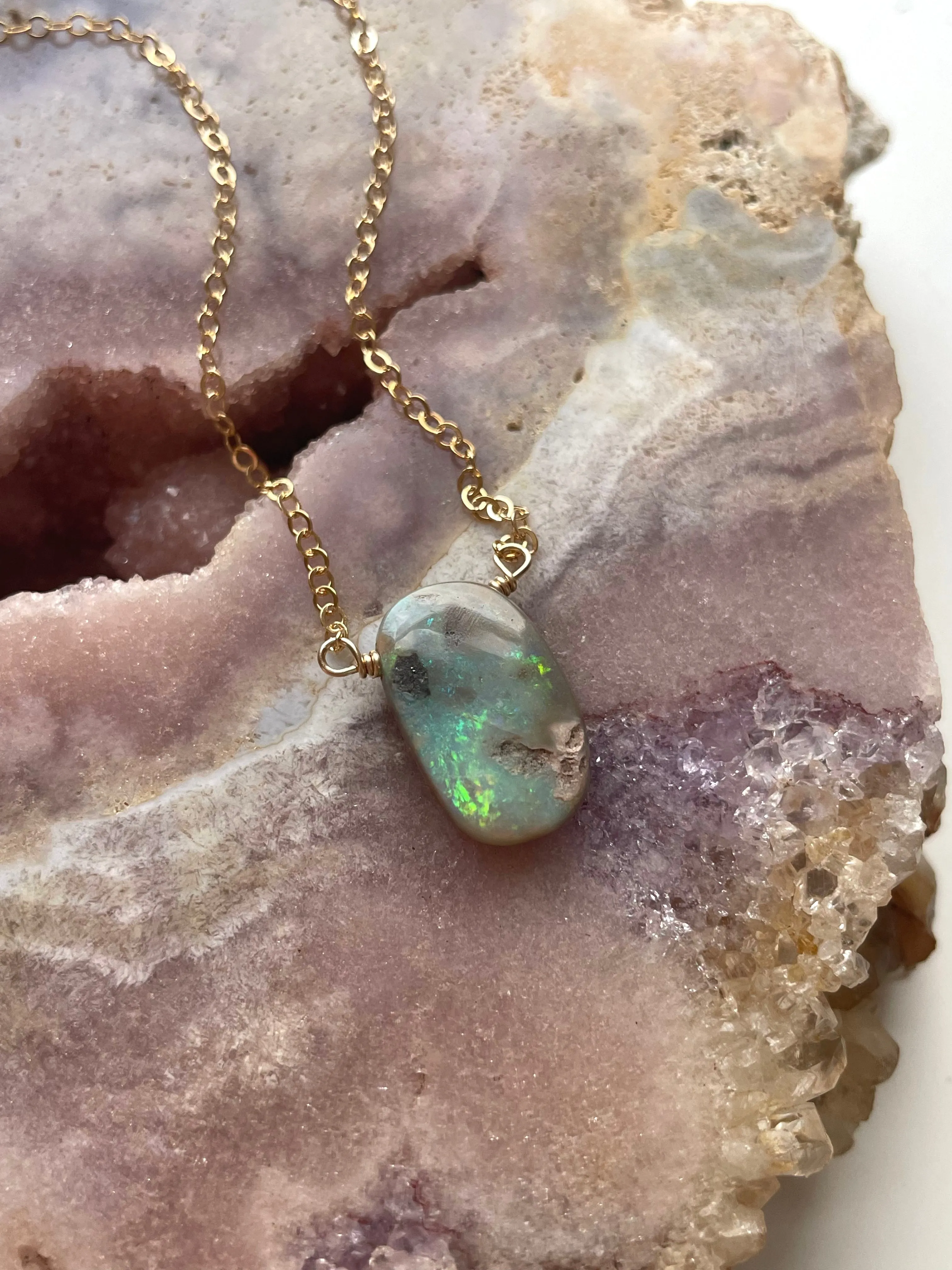 Australian Opal Pendant Necklace 14kt Gold Filled