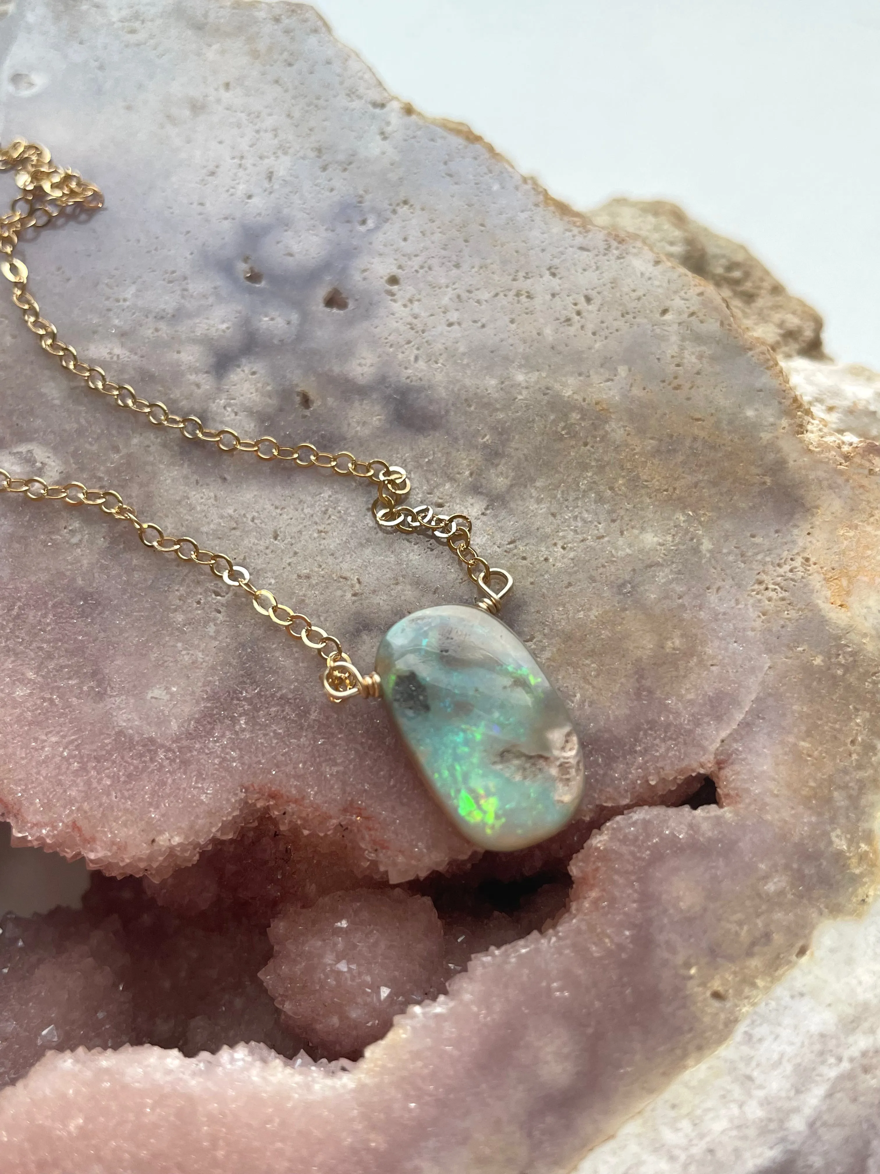 Australian Opal Pendant Necklace 14kt Gold Filled