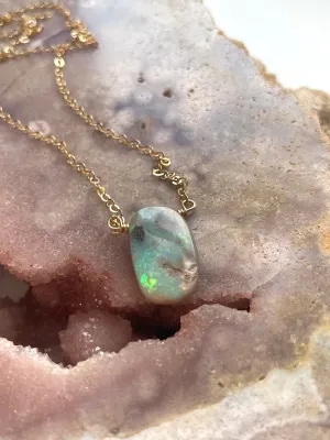 Australian Opal Pendant Necklace 14kt Gold Filled