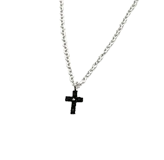 Baby and Toddler Necklace:  Sterling silver 13.5" (34cm) Chain with Jet Crystal Cross and Gift Box NOW HALF PRICE