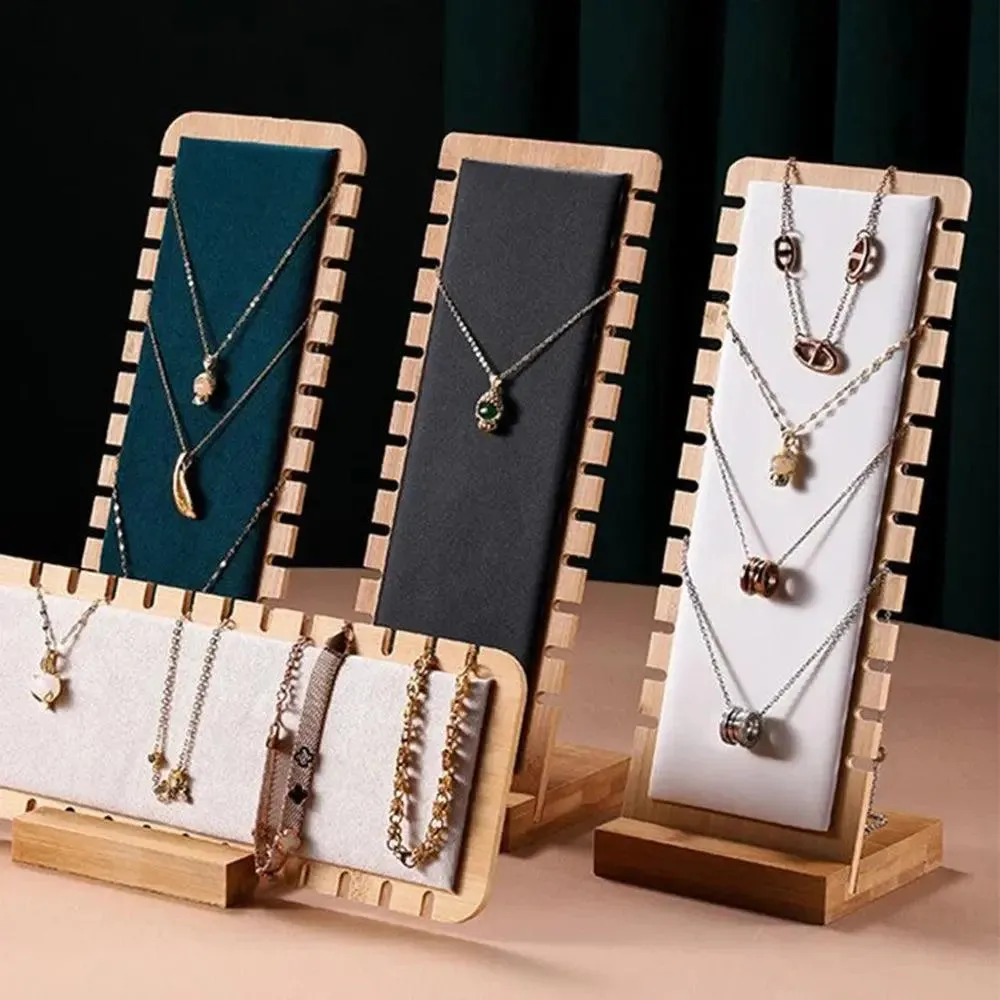 Bamboo Jewelry Display Stand Necklace Display Stand Wooden Multiple Necklace Easel Showcase Display Holder for Necklaces
