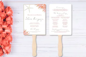 Beach Wedding Program Fans - Living Coral