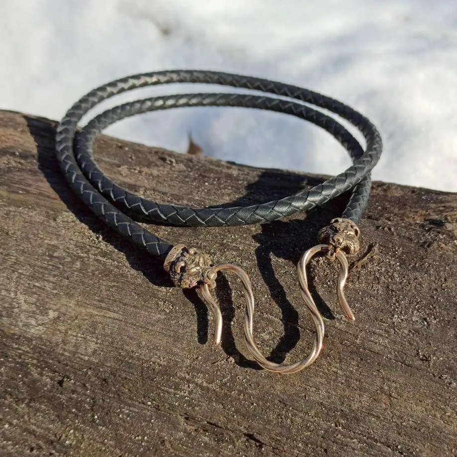 Bear leather necklace with Bronze clasps