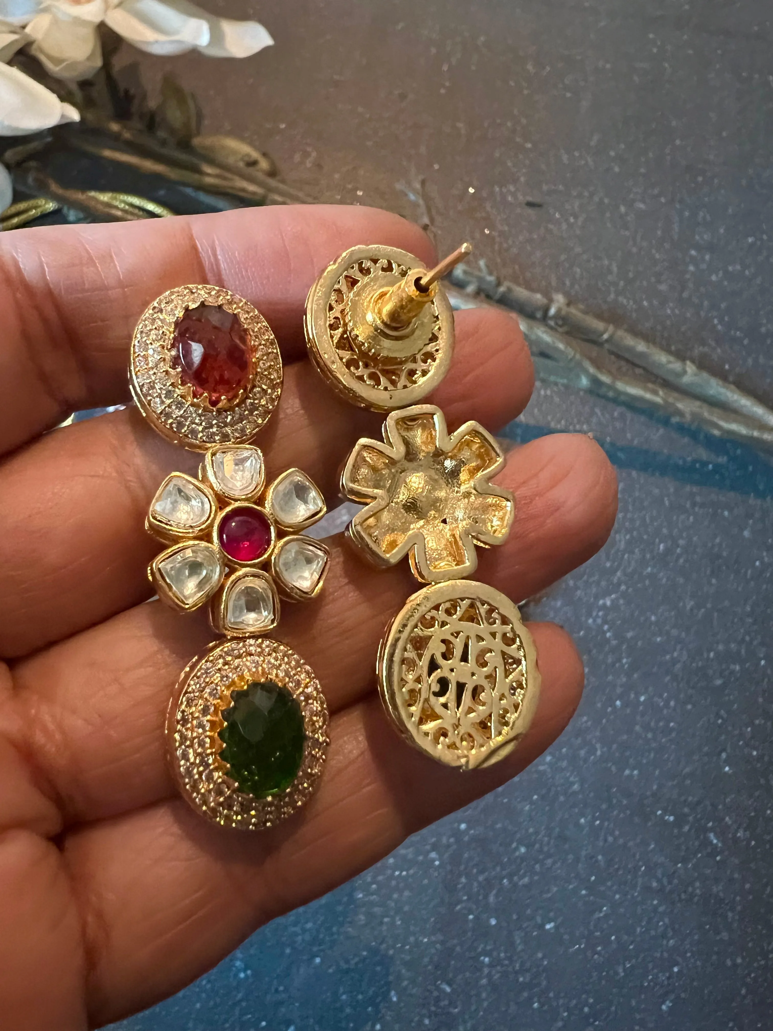 Beautiful Multi coloured Kundan Necklace with Earrings