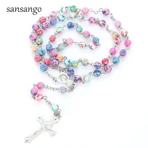 Beautiful Rosary Cross Pendant Necklace Christian Jewelry Gift